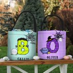 Personalised Spooky Pumpkin Witch Monster Bat Initial Grid Trick or Treat Bag Sweets Bucket with Name Halloween Party Favors for Boys Girls