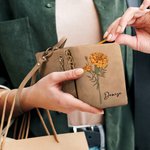 Personalisierte Aquarell Geburtsblume PU-Leder Dreifach Geldbörse mit Namen Karteninhaber Handschlaufe Geburtstag Muttertag Geschenk für Damen