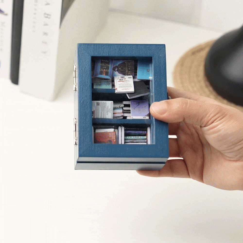 Personalized Shake Away Your Anxiety Miniature Bookshelf with Text and 60 Pcs Mini Books Home Library Decor Birthday Gift for Bookworms