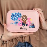 Personalized Cartoon Character Cake Balloons PU Leather Jewellery Box with Name Age and LED Three-Colour Adjustable Makeup Mirror Birthday Gift for Girls