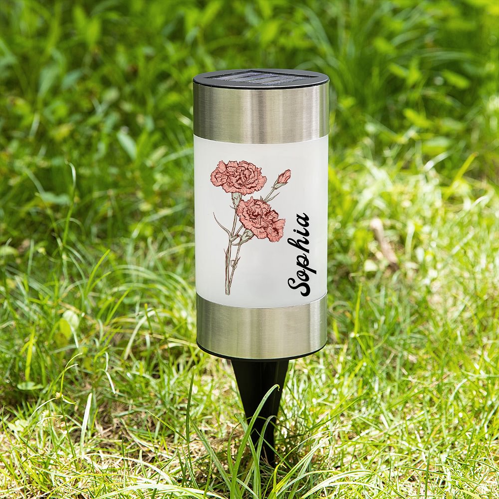 Lanterne Solaire de Jardin Étanche Personnalisée avec Fleur de Naissance et Nom Cadeau d’Anniversaire pour Amateurs de Jardinage et Famille