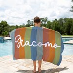 Asciugamano da spiaggia personalizzato con nome e righe colorate oversize asciugatura rapida regalo per viaggi e vacanze per famiglia e amici