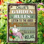 Henkilökohtainen Garden Rules Cartoon Character Vertical Metal merkki nimi Garden Decor syntymäpäivä Housewarming lahja perheelle puutarhanhoito ystäville