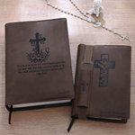 Personalised Cross Bible Verse PU Leather Bible Cover Case with Name and Pen Holder Birthday Religious Baptism Gift for Christians