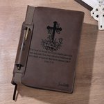 Personalised Cross Bible Verse PU Leather Bible Cover Case with Name and Pen Holder Birthday Religious Baptism Gift for Christians