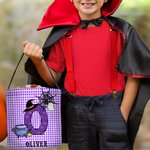 Personalised Spooky Pumpkin Witch Monster Bat Initial Grid Trick or Treat Bag Sweets Bucket with Name Halloween Party Favors for Boys Girls