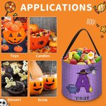 Personalised Spooky Pumpkin Witch Monster Bat Initial Grid Trick or Treat Bag Sweets Bucket with Name Halloween Party Favors for Boys Girls