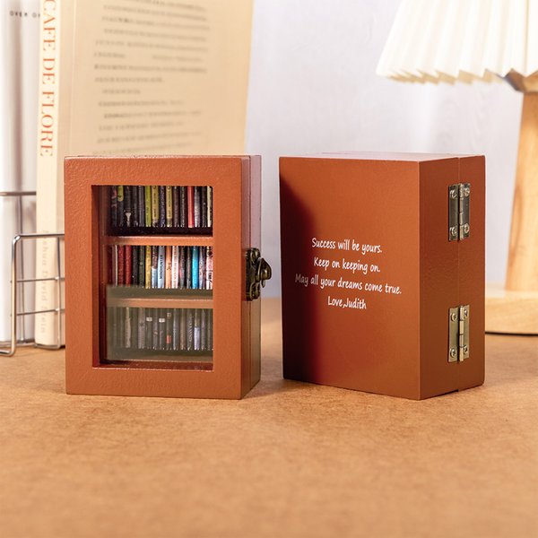 Personalized Shake Away Your Anxiety Miniature Bookshelf with Text and 60 Pcs Mini Books Home Library Decor Birthday Gift for Bookworms
