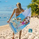 Personalized Cartoon Character Oversized Quick Dry Beach Towel with Name and Straw-Hat Initial Summer Essentials Birthday Gift for Family Members