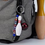 Personalised Bowling Ball Bowling Pin Bag Tag Keychain with Beaded Name Game Day Anniversary Birthday Gift for Bowling Ball Lover