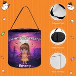 Cesta de caramelos de Halloween personalizada con el nombre de la bruja vampiro de dibujos animados Truco o trato Actividad Fiesta de Halloween Regalo para niños Niñas