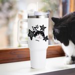 Personalized Cute Flower Pet Photo 40 oz Insulated Tumbler with Name and Straw Birthday Memorial Gift for Pet Lovers Owners