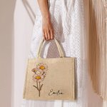 Borsa tote personalizzata in iuta con fiore di nascita e nome festa della mamma regalo ideale per  compleanno e matrimonio per donne