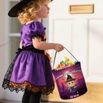 Cesta de caramelos de Halloween personalizada con el nombre de la bruja vampiro de dibujos animados Truco o trato Actividad Fiesta de Halloween Regalo para niños Niñas