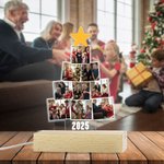 Famiglia personalizzata 9 foto albero di Natale stella acrilico LED luce notturna con base in legno e anno Home Decor regalo di Natale per le famiglie genitori
