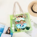 Personalisierte Pool Urlaub Cartoon Mädchen Holographic Clear Tote Bag mit Namen Sommer Party Urlaub Geburtstag Geschenk für Frauen Mädchen