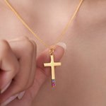 Personalisierte Minimalistische Halskette Schmuck mit Kreuzanhänger Geburtssteine Taufe Religion Geburtstag Geschenk für Christen Herren Damen