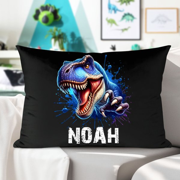 Personalised Cool Dinosaur Cozy Lumbar Throw Pillow Cover with Name Home Decor Holiday Birthday Gift for Boys Girls Dino Lovers