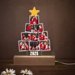 Famiglia personalizzata 9 foto albero di Natale stella acrilico LED luce notturna con base in legno e anno Home Decor regalo di Natale per le famiglie genitori