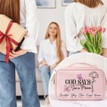 Personalized Butterfly Birth Flower God Says She Is Feminist PU Leather Makeup Bag with Title and Name Travel Birthday Gift for Women Girls