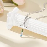 Personalisierte Minimalistische Halskette Schmuck mit Kreuzanhänger Geburtssteine Taufe Religion Geburtstag Geschenk für Christen Herren Damen