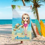 Personalized Cartoon Character Oversized Quick Dry Beach Towel with Name and Straw-Hat Initial Summer Essentials Birthday Gift for Family Members
