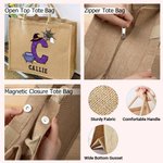 Personalized Halloween Pumpkin Ghost Bat Initial Large Capacity Jute Tote Bag with Name Halloween Party Gift for Family Kids