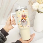 Personalized Cute Flower Pet Photo 40 oz Insulated Tumbler with Name and Straw Birthday Memorial Gift for Pet Lovers Owners