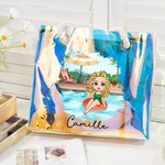 Personalisierte Pool Urlaub Cartoon Mädchen Holographic Clear Tote Bag mit Namen Sommer Party Urlaub Geburtstag Geschenk für Frauen Mädchen
