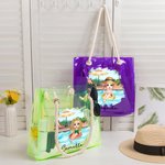 Personalisierte Pool Urlaub Cartoon Mädchen Holographic Clear Tote Bag mit Namen Sommer Party Urlaub Geburtstag Geschenk für Frauen Mädchen