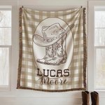 Personalized Western Cowboy Boots and Hat Plaid Soft Baby Blanket with Name and Tassels Birthday Baby Shower Gift for Newborns New Parents
