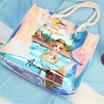 Personalisierte Pool Urlaub Cartoon Mädchen Holographic Clear Tote Bag mit Namen Sommer Party Urlaub Geburtstag Geschenk für Frauen Mädchen