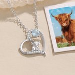 Personalized Heart Cute Highland Cow Zircon Birthstone Necklace Women Jewelry Birthday Anniversary Gift for Highland Cow Lovers