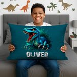 Personalized Cool Dinosaur Cozy Lumbar Throw Pillow Cover with Name Home Decor Holiday Birthday Gift for Boys Girls Dino Lovers