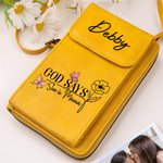 Gepersonaliseerde God zegt dat ze is Crossbody Tas Portemonnee met Geboorte Bloem Draagbare Reizen Dagelijks Gebruik Verjaardag Verjaardagscadeau voor Vrouwen