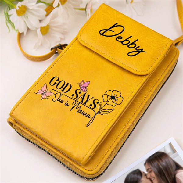 Personalized God Says She Is Crossbody Bag Wallet with Birth Flower Portable Travel Daily Use Birthday Anniversary Gift for Women