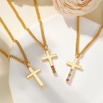 Personalisierte Minimalistische Halskette Schmuck mit Kreuzanhänger Geburtssteine Taufe Religion Geburtstag Geschenk für Christen Herren Damen