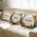 Personalisierter Cartoon Dinosaurier Kissenbezug mit Namen und Pflanzen-Motiv Haus Deko Geburtstag Geschenk für Jungen Mädchen