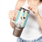 Personalized Cute Flower Pet Photo 40 oz Insulated Tumbler with Name and Straw Birthday Memorial Gift for Pet Lovers Owners