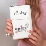 Gepersonaliseerde God zegt dat ze is Crossbody Tas Portemonnee met Geboorte Bloem Draagbare Reizen Dagelijks Gebruik Verjaardag Verjaardagscadeau voor Vrouwen