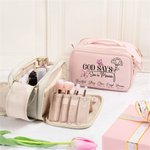 Personalized Butterfly Birth Flower God Says She Is Feminist PU Leather Makeup Bag with Title and Name Travel Birthday Gift for Women Girls