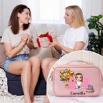 Personalized Birthday Cake Balloon Cartoon Girl PU Leather Makeup Bag with Name Age and Handle Birthday Anniversary Gift for Girls Women