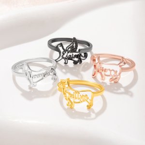 Personalised Cute Dog Cat Silhouette Ring with Name Minimalist Jewellery Birthday Anniversary Gift for Pet Lovers