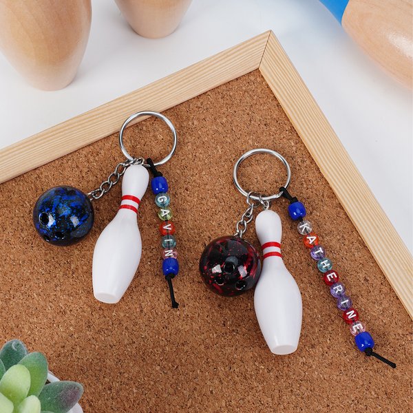 Personalized Bowling Ball Bowling Pin Bag Tag Keychain with Beaded Name Game Day Anniversary Birthday Gift for Bowling Ball Lover
