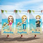 Personalized Cartoon Character Oversized Quick Dry Beach Towel with Name and Straw-Hat Initial Summer Essentials Birthday Gift for Family Members