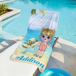 Personalized Cartoon Character Oversized Quick Dry Beach Towel with Name and Straw-Hat Initial Summer Essentials Birthday Gift for Family Members