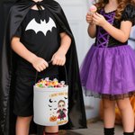 Cesta de caramelos de Halloween personalizada con el nombre de la bruja vampiro de dibujos animados Truco o trato Actividad Fiesta de Halloween Regalo para niños Niñas