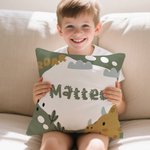 Personalisierter Cartoon Dinosaurier Kissenbezug mit Namen und Pflanzen-Motiv Haus Deko Geburtstag Geschenk für Jungen Mädchen