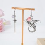 Personalised Fantasy Dragon Sword Earrings with Birthstone Birthday Anniversary Christmas Gift for Women Bookworms Book Lovers