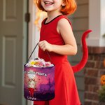 Cesta de caramelos de Halloween personalizada con el nombre de la bruja vampiro de dibujos animados Truco o trato Actividad Fiesta de Halloween Regalo para niños Niñas